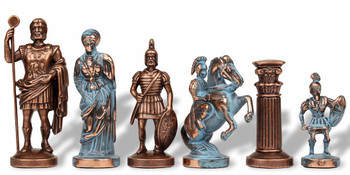 Romans Theme Chess Set Antiqued Blue Copper and Copper Pieces - 3.75 King