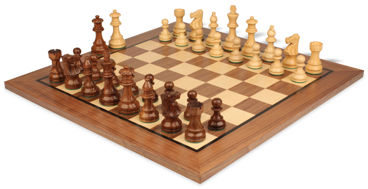 French Lardy Staunton Chess Set Golden Rosewood  U0026 Boxwood