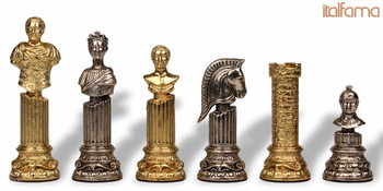 Roman Emperor Bust Theme Chess Set Brass and Nickel Pieces