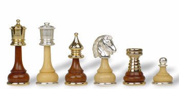 Classic Persian Gold and Silver Plated Brass and Wood Chess Set