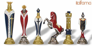 Renaissance Theme Chess Set in Brass and Nickel and Hand Painted