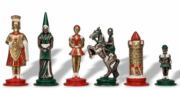 Camelot Theme Chess Set Brass and Nickel Hand Painted Pieces
