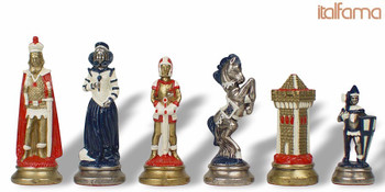 Mary Stuart Queen of Scots Theme Chess Set Brass and Nickel Hand Painted Pieces