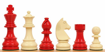 German Knight Staunton Chess Set in High Gloss Red and Ivory - 3.75 King