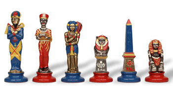 Egyptian Theme Chess Set Brass and Nickel with Hand Painted Pieces