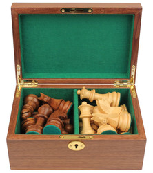 German Knight Staunton Chess Set in Golden Rosewood and Boxwood with Walnut Box- 3.25 King