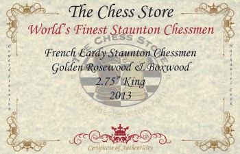 French Lardy Staunton Chess Set in Golden Rosewood and Boxwood with Walnut Box - 2.75 King