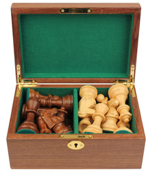 French Lardy Staunton Chess Set in Golden Rosewood and Boxwood with Walnut Box - 3.25 King