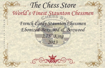 French Lardy Staunton Chess Set in Ebonized Boxwood and Boxwood with Walnut Box - 2.75 King