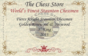Fierce Knight Staunton Chess Set in Golden Rosewood and Boxwood with Walnut Box - 3 King