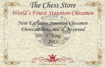 New Exclusive Staunton Chess Set in Ebonized Boxwood with Macassar Box - 3 King