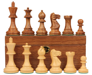 Parker Staunton Chess Set in Golden Rosewood and Boxwood with Walnut Box - 3.75 King