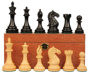 Fierce Knight Staunton Chess Set in Ebonized Boxwood with Mahogany Box - 4 King