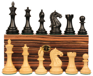 Fierce Knight Staunton Chess Set in Ebonized Boxwood with Macassar Ebony Box - 4 King