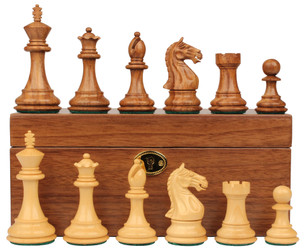 Fierce Knight Staunton Chess Set in Golden Rosewood and Boxwood with Walnut Box - 4 King