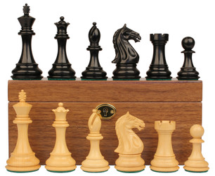 Fierce Knight Staunton Chess Set in Ebonized Boxwood with Walnut Box - 4 King