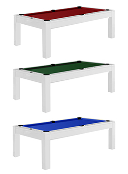  Three Albany Cherry Pool tables with differing felt colors.