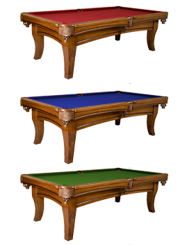  Three Los Angeles Dining Pool Tables with differing felt colors.