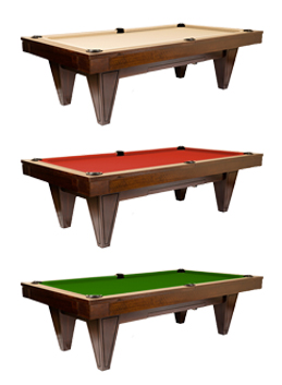  Three Los Angeles Dining Pool Tables with differing felt colors.