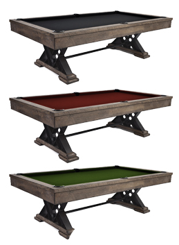  Three Los Angeles Dining Pool Tables with differing felt colors.