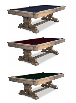  Three Los Angeles Dining Pool Tables with differing felt colors.