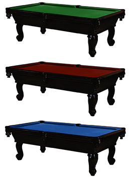  Three Los Angeles Dining Pool Tables with differing felt colors.