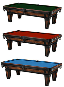  Three Los Angeles Dining Pool Tables with differing felt colors.