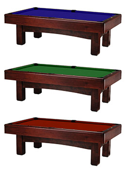  Three Los Angeles Dining Pool Tables with differing felt colors.