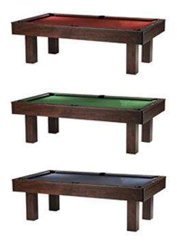  Three Los Angeles Dining Pool Tables with differing felt colors.