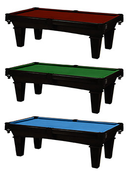  Three Los Angeles Dining Pool Tables with differing felt colors.