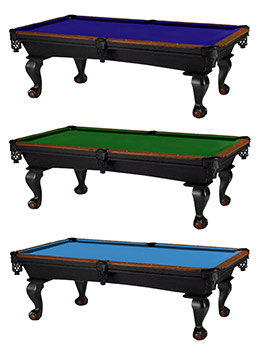  Three Los Angeles Dining Pool Tables with differing felt colors.