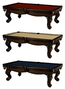  Three Los Angeles Dining Pool Tables with differing felt colors.