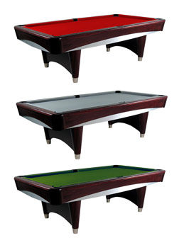  Three Los Angeles Dining Pool Tables with differing felt colors.