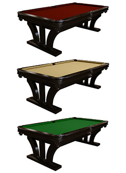  Three Los Angeles Dining Pool Tables with differing felt colors.