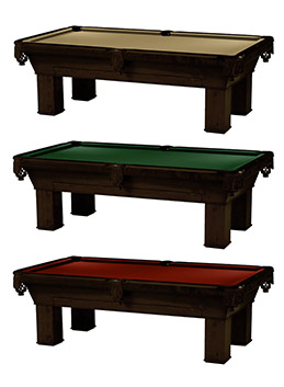  Three Los Angeles Dining Pool Tables with differing felt colors.