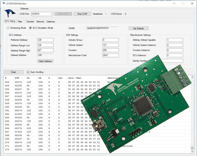 jCOM1939 Monitor, an SAE J1939 Monitoring, Analyzer and ECU Simulation software under Windows