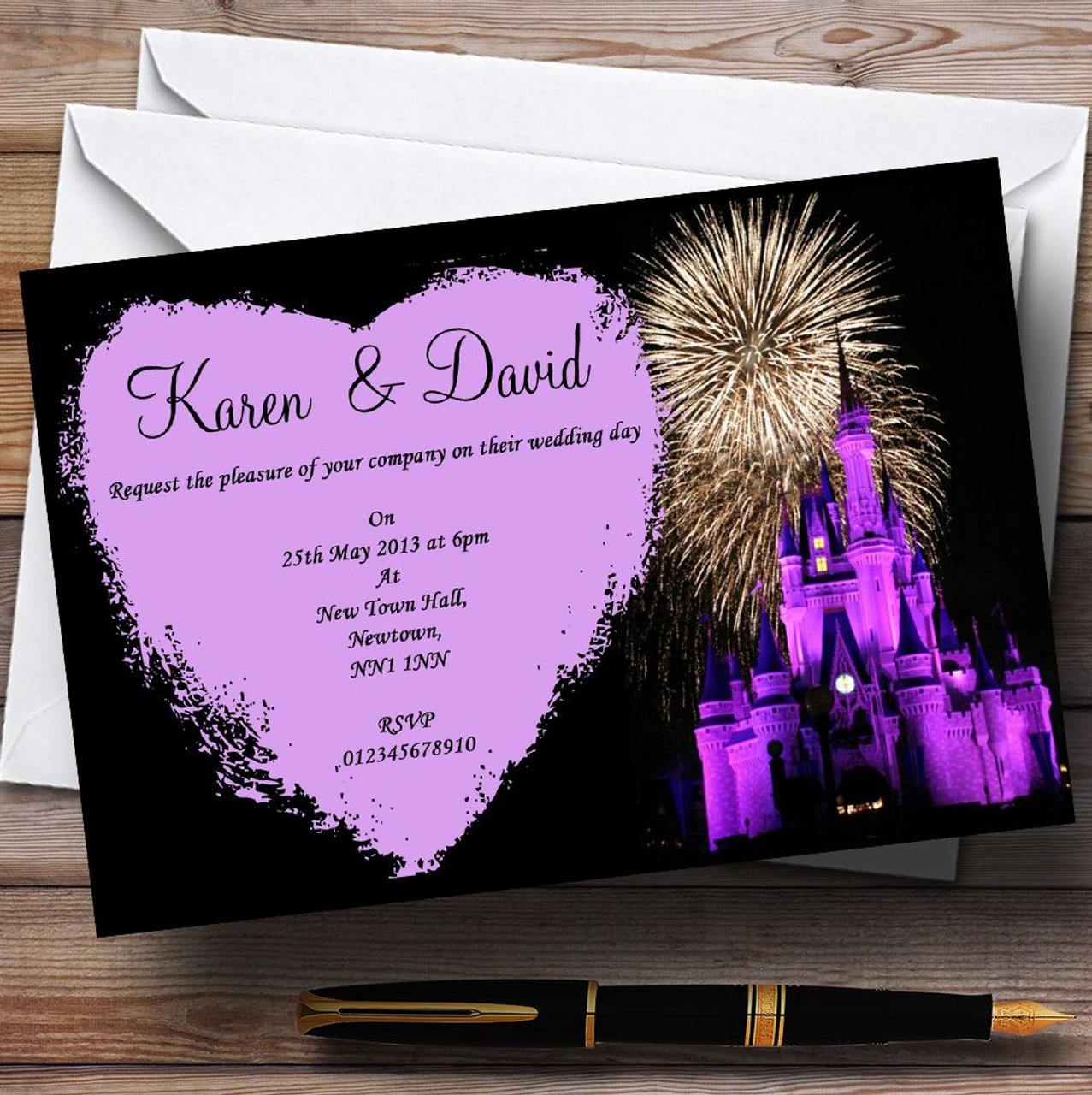 Disney Castle Fireworks Personalised Wedding Invitations