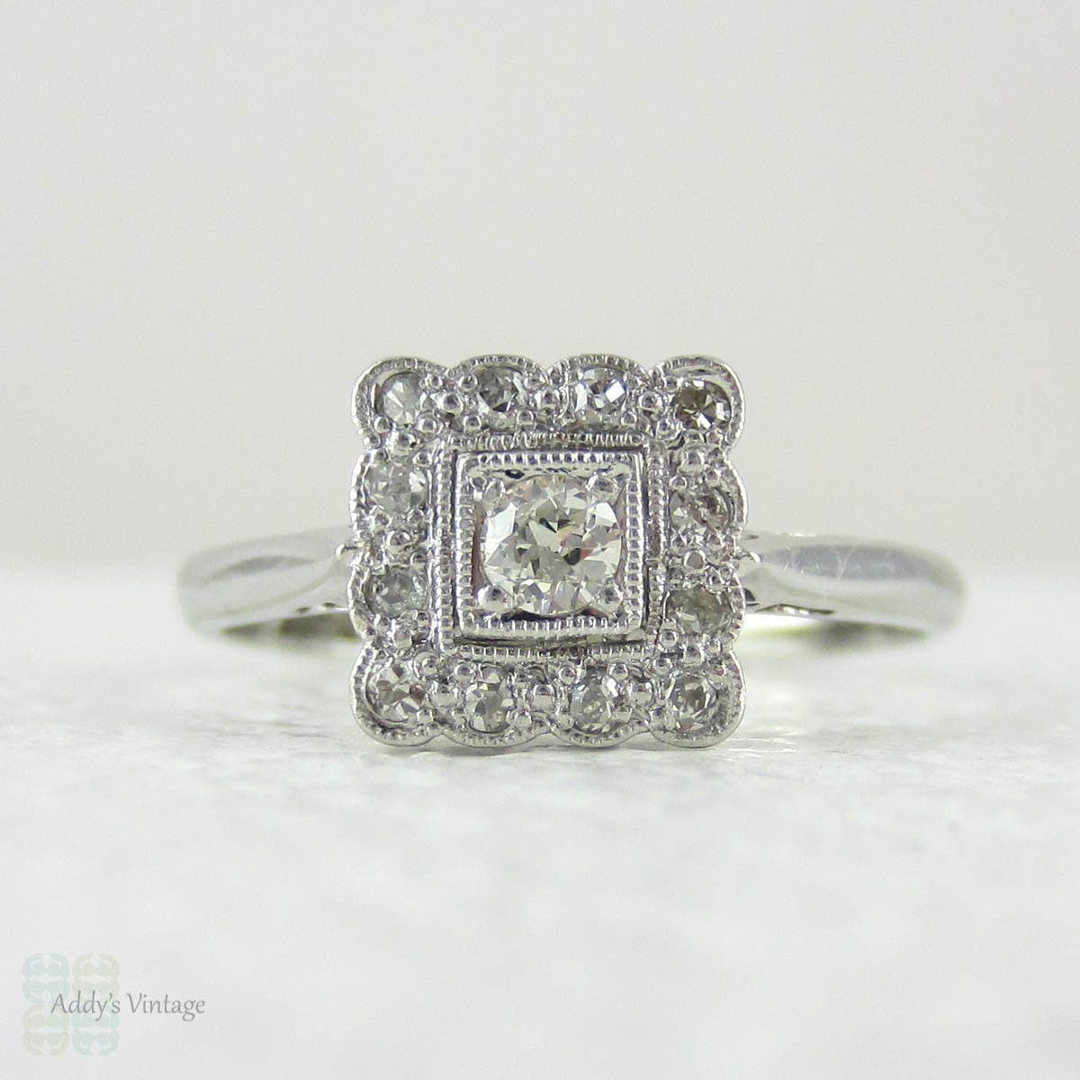 Art Deco Old European Cut Diamond Engagement Ring, Square Shaped