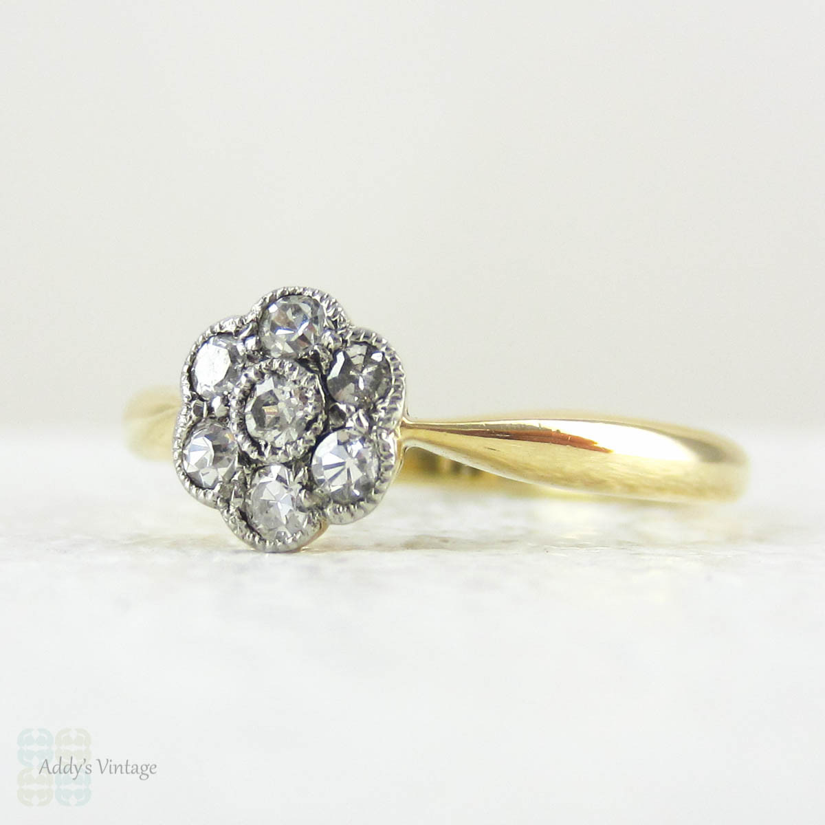 Edwardian Diamond Daisy Engagement Ring, Sparkly Diamond Cluster Ring in Floral Shape with