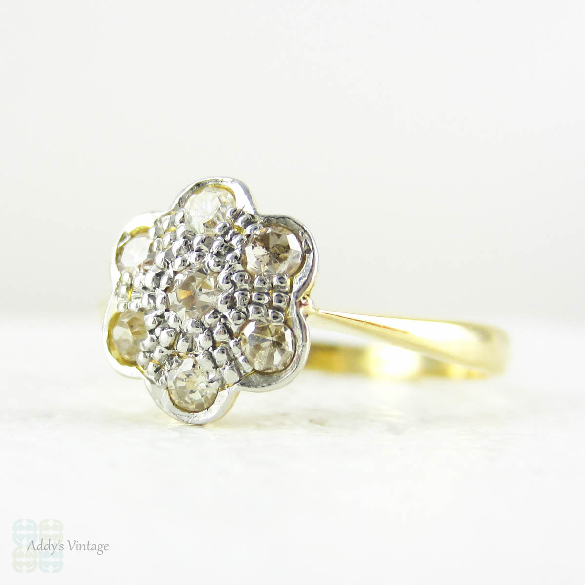 Diamond Daisy Engagement Ring, Flower Shape Antique Diamond Cluster