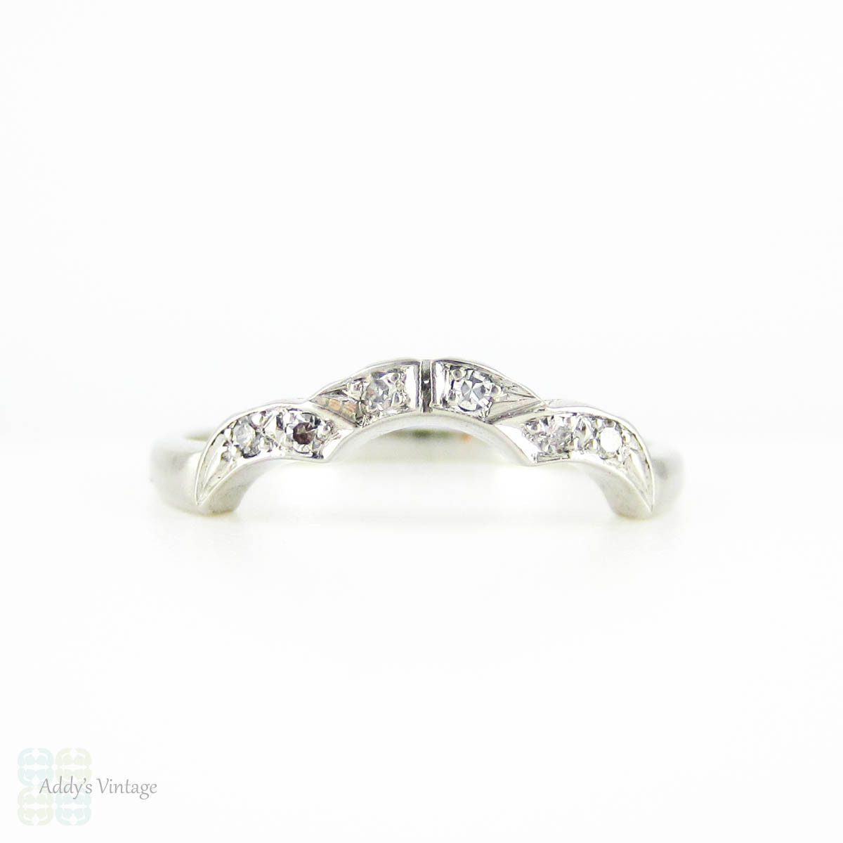 Art Deco Curved Wedding Ring Platinum Diamond Shaped Band Image 4