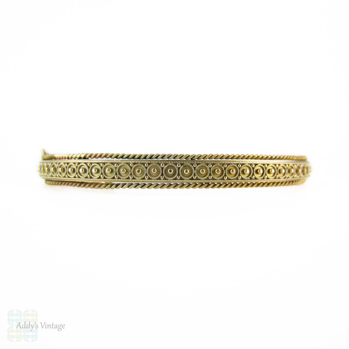 Victorian Era Etruscan Revival 9ct Gold Bangle Bracelet Chester Image 1