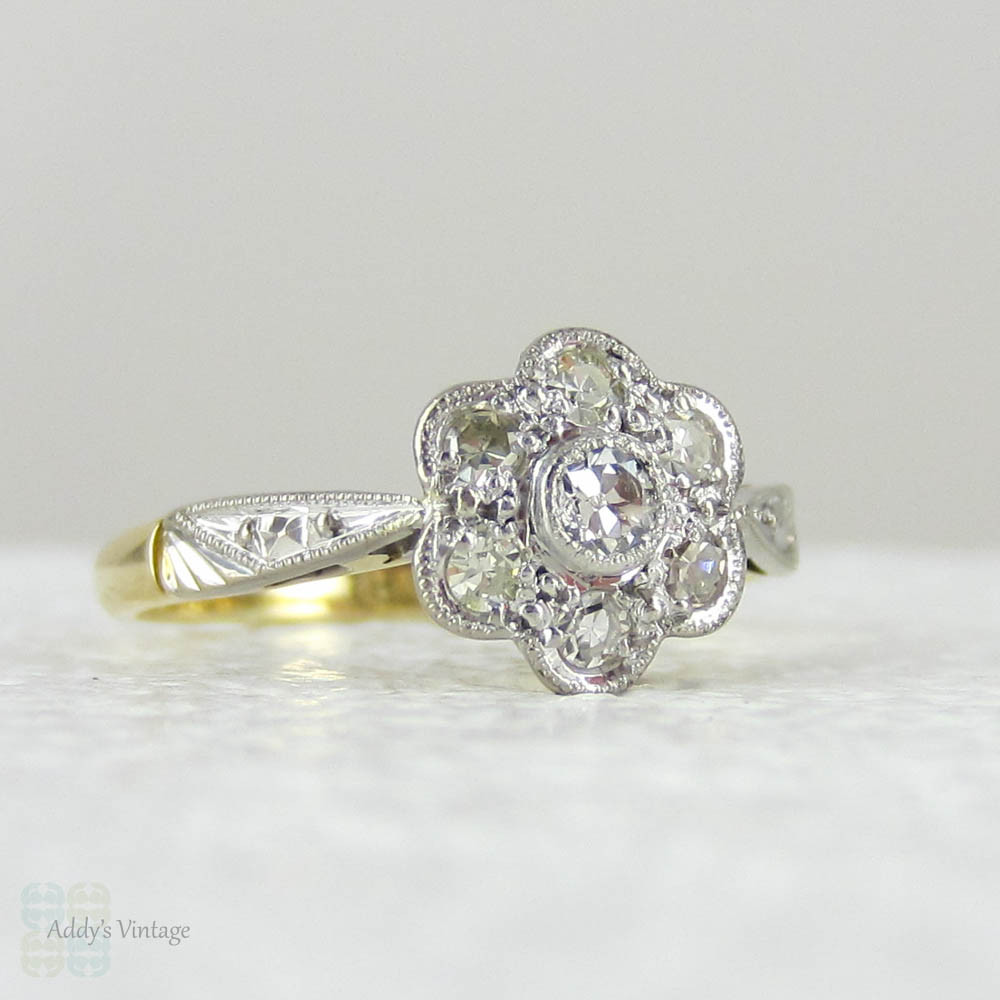 Antique Diamond Engagement Ring, Edwardian Daisy Flower Diamond Cluster