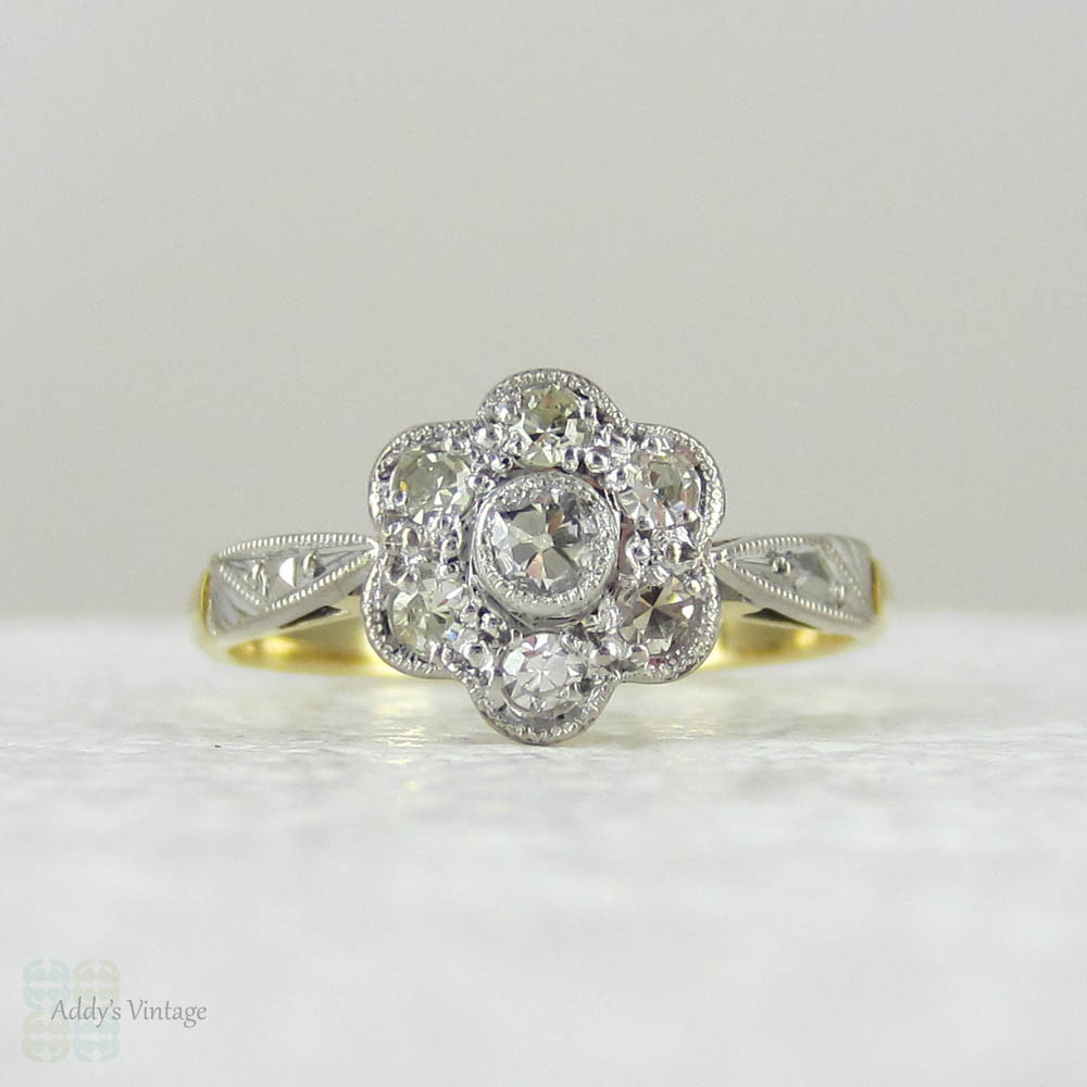 Antique Diamond Engagement Ring Edwardian Daisy Flower Diamond Cluster Ring In 18 Carat Gold 