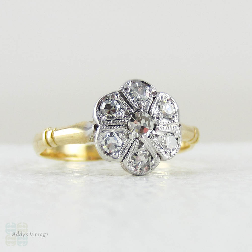 Antique Engagement Ring, Victorian Diamond Cluster Ring with Milgrain ...