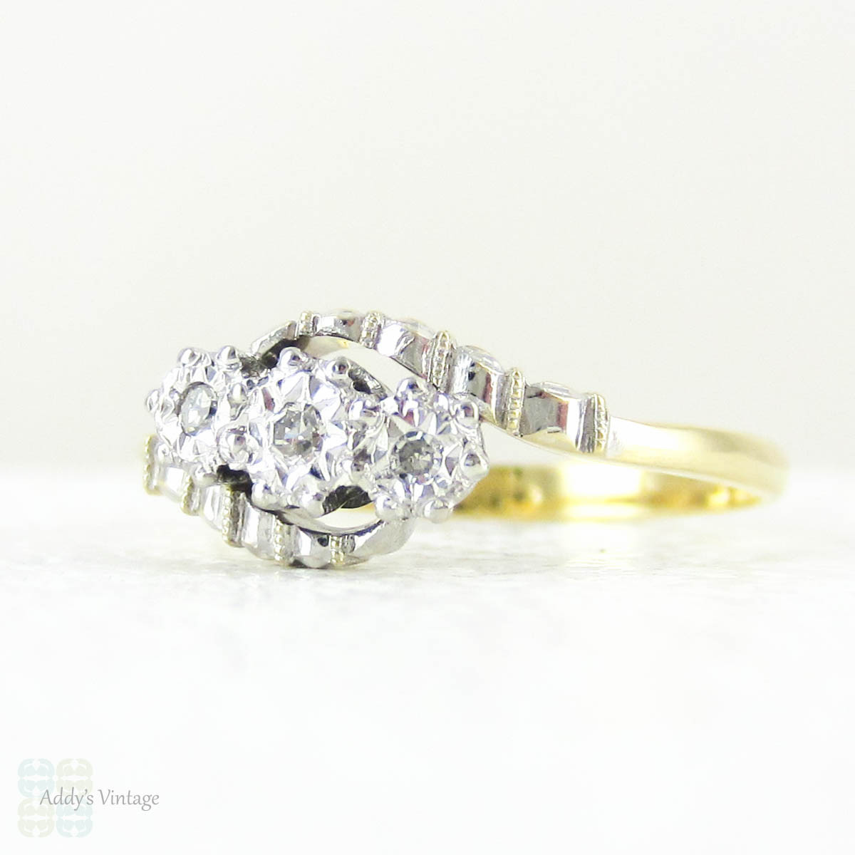 Vintage Trilogy Diamond Engagement Ring, Art Deco Three Stone Ring in ...