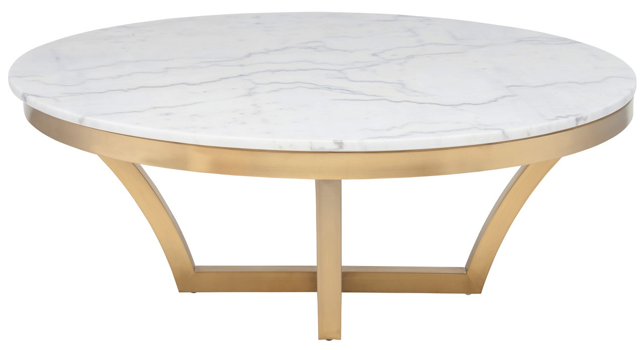 Nuevo Aurora Coffee Table in Brushed Gold Base and White Marble Top ...