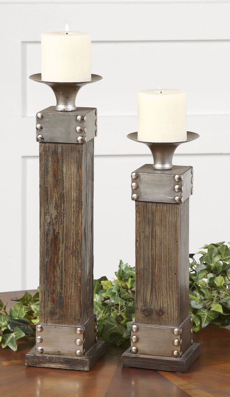 Reclaimed Wood Candle Holders (Set of 2)