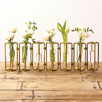 Two's Company Tozai Lavoisier Set Of 7 Hinged Flower Vases Antiqued Gold Finish | James Anthony Collection