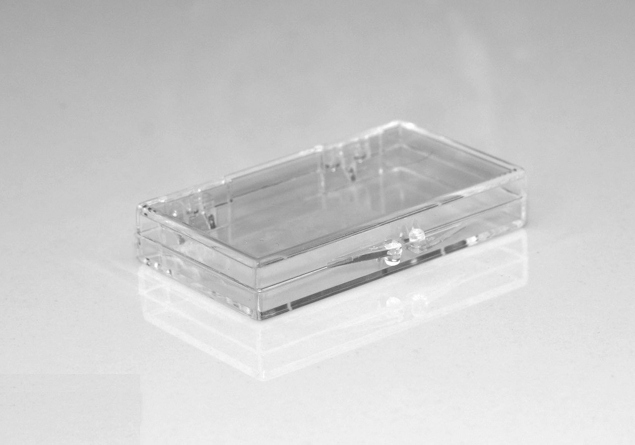 2 x 1-1/8 x 1/4 Small Plastic Box with Hinged Lid #20 | Thornton Plastics